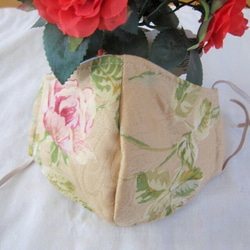 薔薇のおしゃれバッグとマスクセット♪ベージュの完成品 6枚目の画像