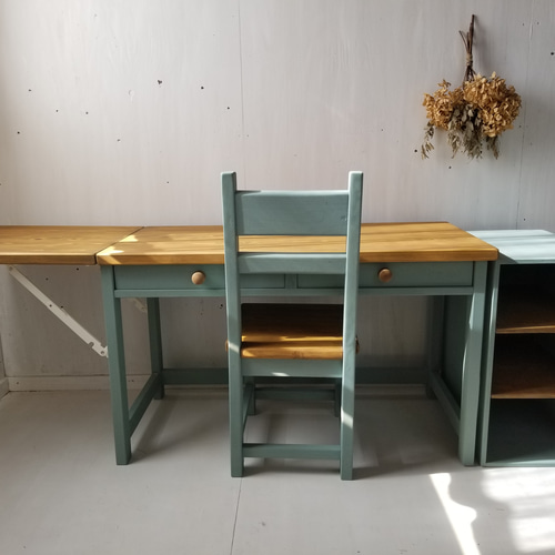 無垢ヒノキで造る パソコンデスク 学習机 ミシン台 側面天板折り畳み式