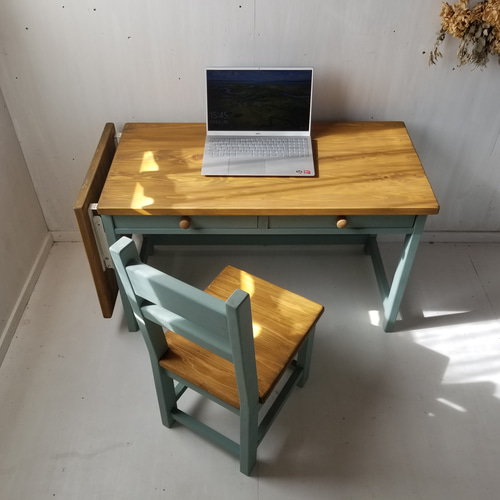 無垢ヒノキで造る パソコンデスク 学習机 ミシン台 側面天板折り畳み式