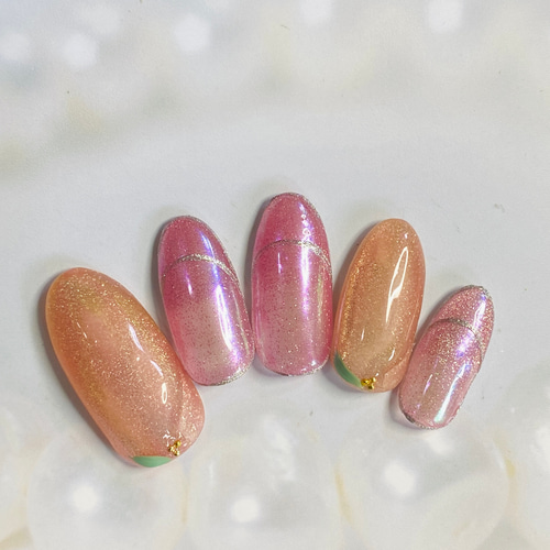 【サイズオーダー】 ネイルチップ 桃ネイル ニュアンス 韓国 サイズオーダー】ネイルチップ 桃ネイル 韓国 ニュアンス 桃ネイル