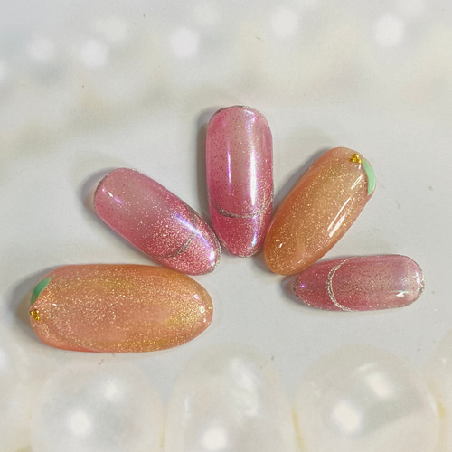 再販☆桃ネイル/マグネットネイル/オータム/ニュアンスネイル