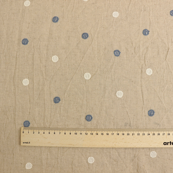 【以10cm為單位出售】京都桂川天然水曬乾皺棉麻2色圓點刺繡布料 第14張的照片