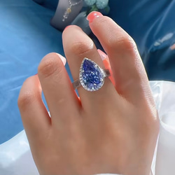 人工タンザナイト ドロップ ブルー 青 4.5カラット 高炭素ダイヤモンド キラキラ ゴージャス ラグジュアリー リング 14枚目の画像