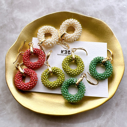 パールビーズ チューブクロッシェ リングピアス ピアス（フック