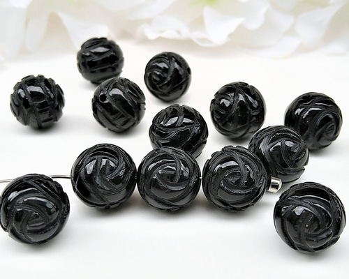 8～12mm オニキス 両面 薔薇（バラ）カット 立体型 天然石 丸玉カット 