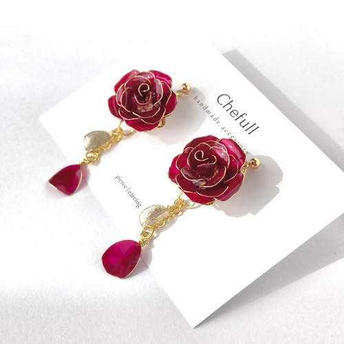 ワインレッドの薔薇』 ピアス イヤリング ノンホールピアス お呼ばれ
