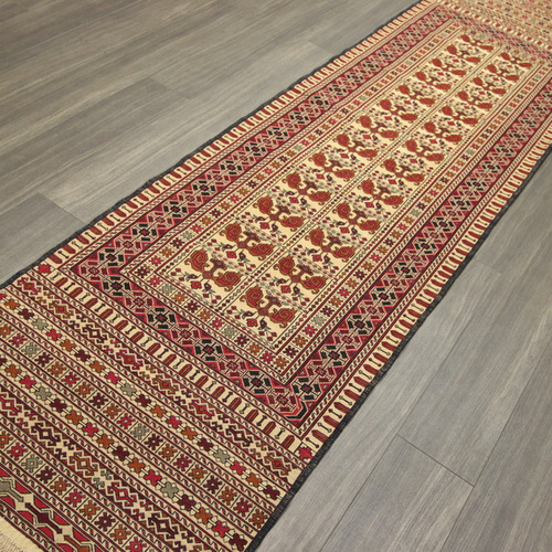 下敷きアフガン手織りキリム ランナー トライバルラグ ヴィンテージラグ