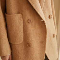 2色　シルク混ウールの上質なハーフコート　ゆったりシルエット【秋冬】キャメル/グレー 9枚目の画像