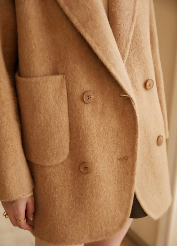 2色　シルク混ウールの上質なハーフコート　ゆったりシルエット【秋冬】キャメル/グレー 9枚目の画像