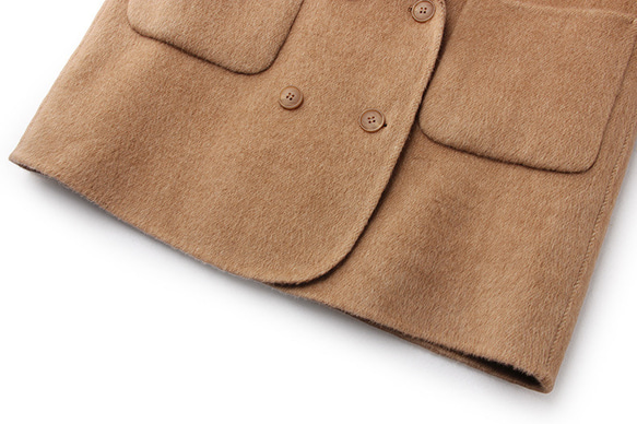 2色　シルク混ウールの上質なハーフコート　ゆったりシルエット【秋冬】キャメル/グレー 15枚目の画像