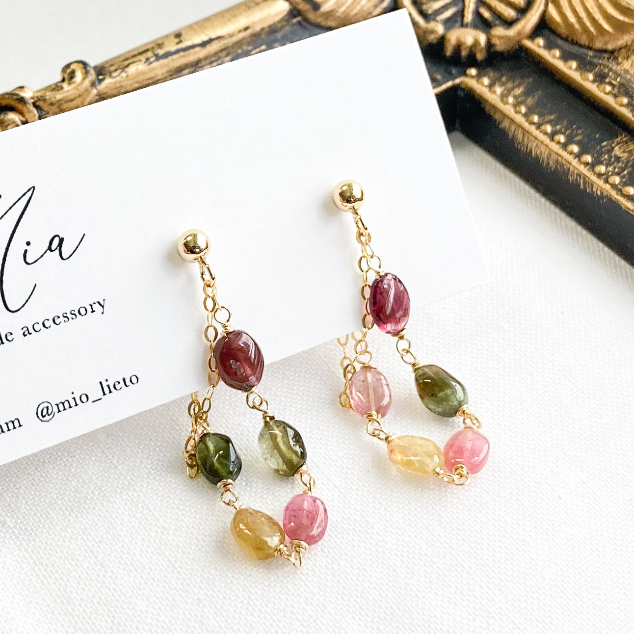 ［14kgf］マルチカラートルマリンのポストピアス　天然石　誕生石