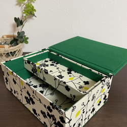 カルトナージュインテリアボックス 『アーバンレモン』　小物入れ　裁縫箱　アクセサリーBOX トレー付き　フリーボックス 5枚目の画像