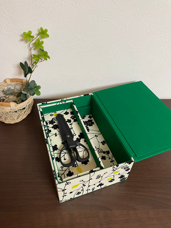 カルトナージュインテリアボックス 『アーバンレモン』　小物入れ　裁縫箱　アクセサリーBOX トレー付き　フリーボックス 6枚目の画像