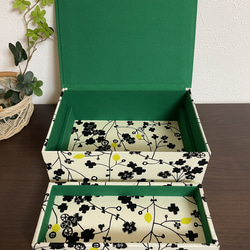 カルトナージュインテリアボックス 『アーバンレモン』　小物入れ　裁縫箱　アクセサリーBOX トレー付き　フリーボックス 4枚目の画像