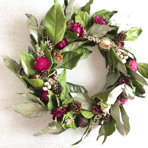 ドライフラワーグミの葉っぱの秋リース リース Rest garden 通販