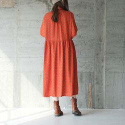 【補貨】秋季外套開襟◎ 2WAY 蒂羅爾圖案長袖連衣裙 (22w-08) 焦糖橙 第4張的照片