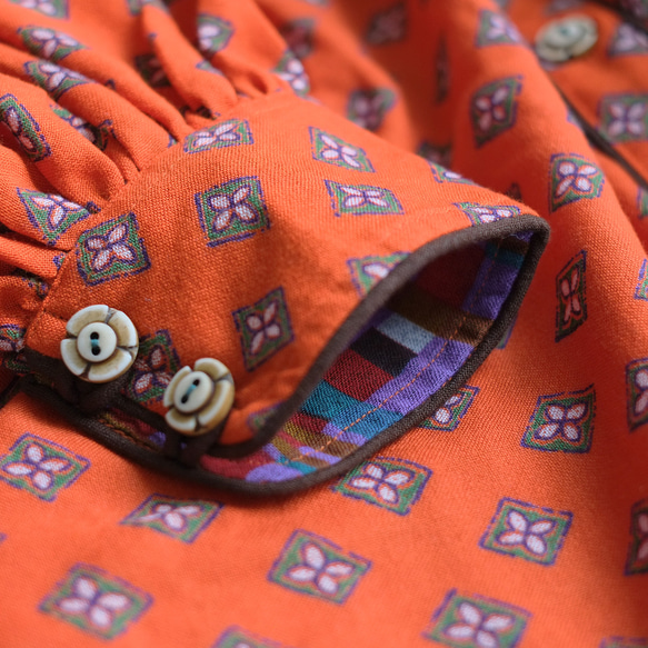 【補貨】秋季外套開襟◎ 2WAY 蒂羅爾圖案長袖連衣裙 (22w-08) 焦糖橙 第17張的照片