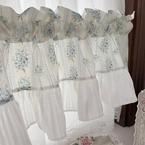 カフェカーテン【まゅ様オーダー品 バラ柄チュールレース