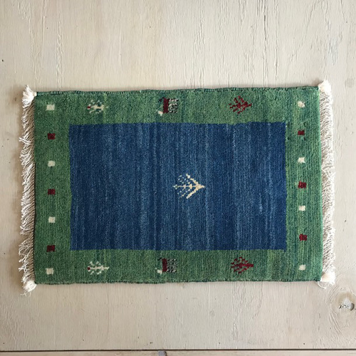 SALE【30％OFF】ギャッベ【60×40】No.34（きれいなグリーン&ブルー