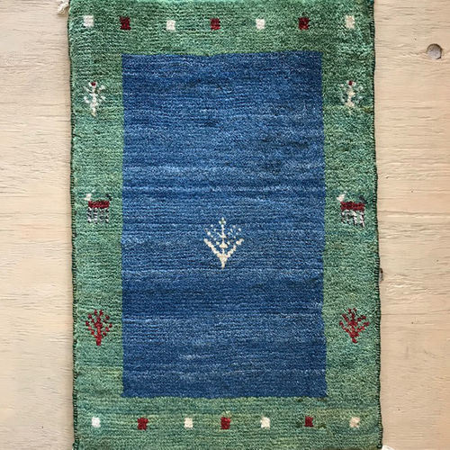 SALE【30％OFF】ギャッベ【60×40】No.34（きれいなグリーン&ブルー