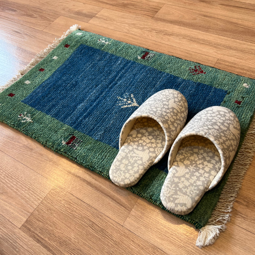 ギャッベ 194✕136 青と緑のグラデーション SALE【30％OFF】ギャッベ【60×40】No.34（きれいなグリーン&ブルー