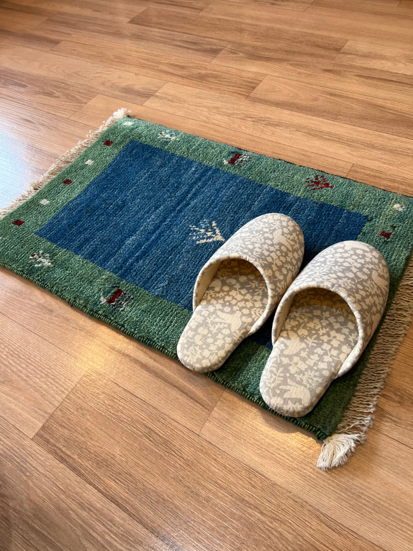 SALE【30％OFF】ギャッベ【60×40】No.34（きれいなグリーン&ブルー