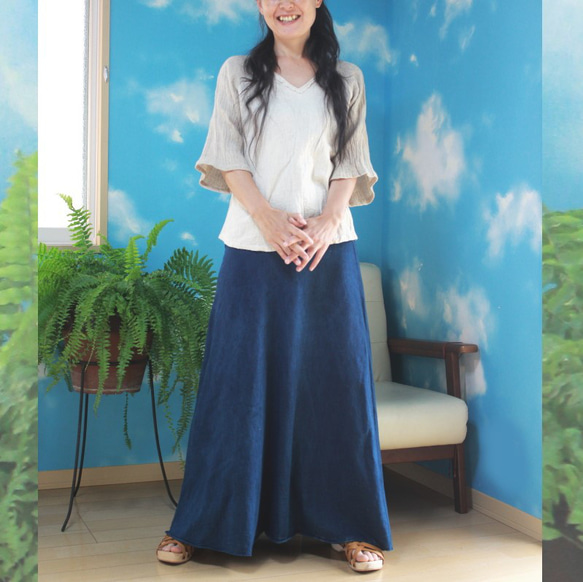asana 麻100% ラグラン 七分袖 カットソー●藍染めライトインディゴ 10枚目の画像