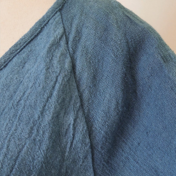 asana 麻100% ラグラン 七分袖 カットソー●藍染めライトインディゴ 7枚目の画像