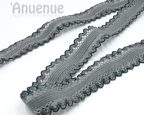 ストレッチ Sideレースリボン（Gray/グレー）23mm×1m リボン・テープ
