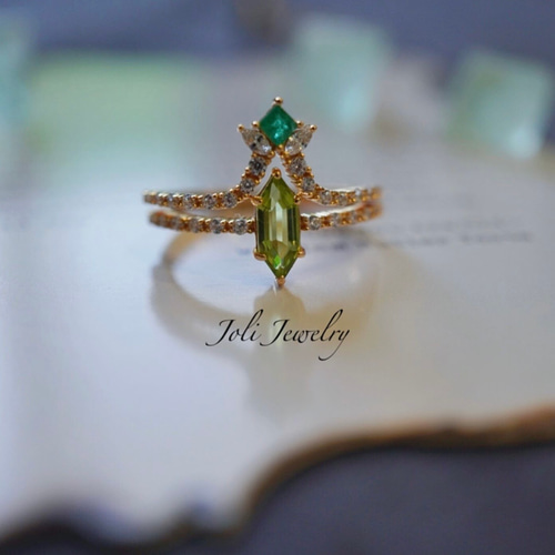 ナチュラルペリドット 六角形 キラキラ 天然 グリーン リング