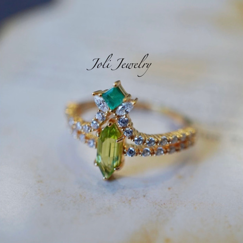 ナチュラルペリドット 六角形 キラキラ 天然 グリーン リング