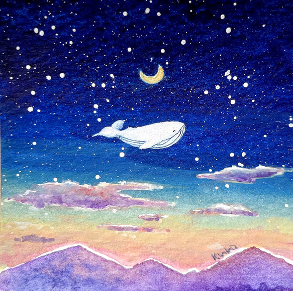 【受注制作】夕焼けと夜空の間【白いクジラ】 2枚目の画像