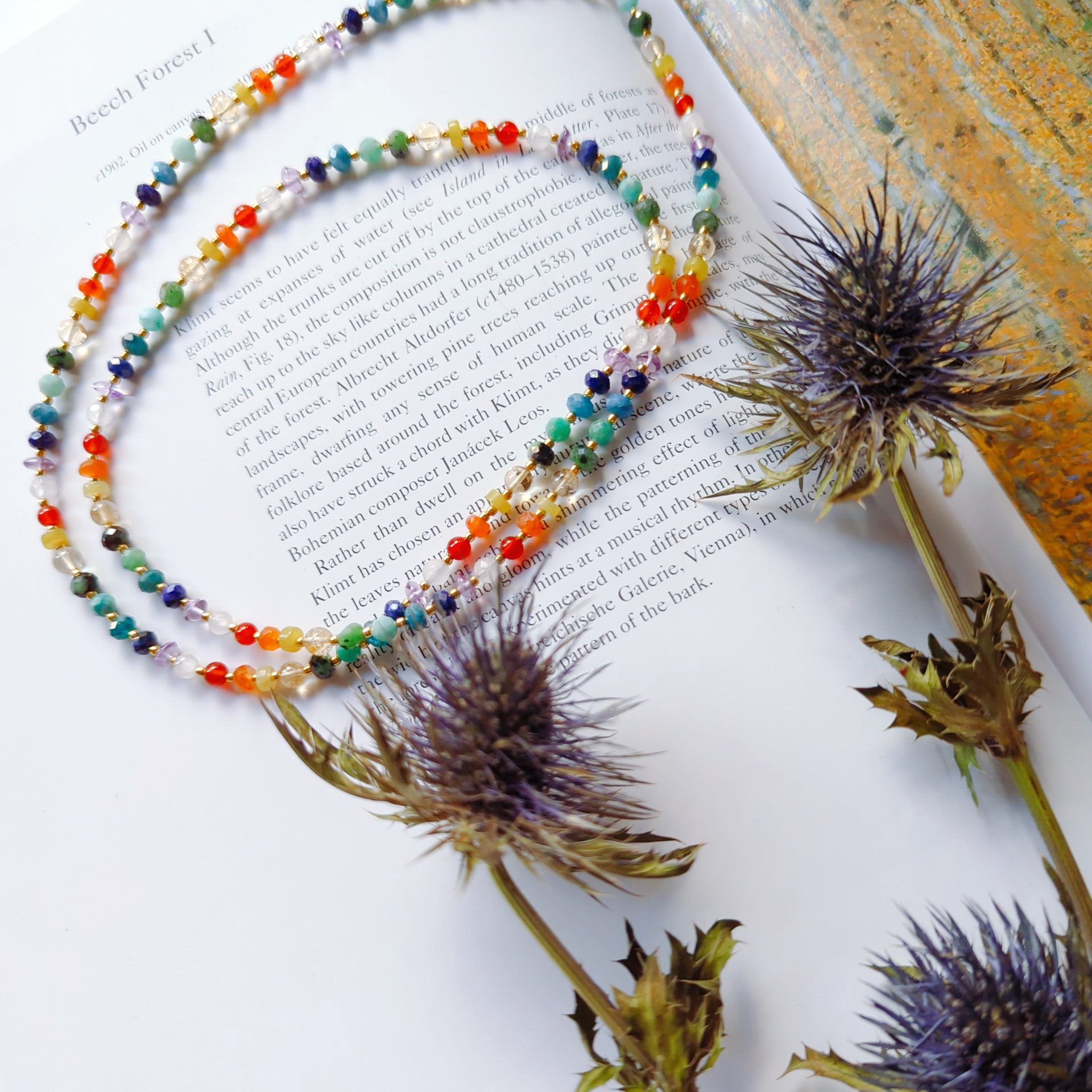 カラフル天然石ネックレス☆44cm☆ペリドット・シトリン・ラピスラズリ