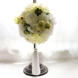 ボールブーケ 和装 白無垢 白　ウエディングブーケ 前撮り 結婚式 【アーティフィシャルフラワー 造花】 3枚目の画像