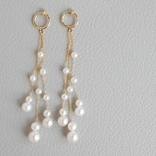 高品質〗淡水パールロングピアス/イヤリング 14kgf【1197】 ピアス 