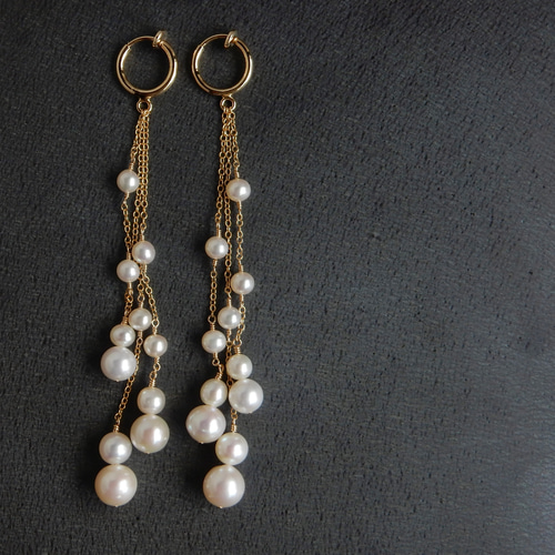 高品質〗淡水パールロングピアス/イヤリング 14kgf【1197】 ピアス 