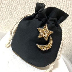 ビーズ刺繍ブローチ　大人　スター　キラキラビジュー　ブラック×ゴールド　星 5枚目の画像