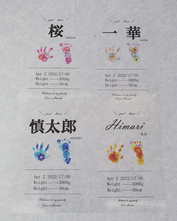 1歳誕生日　クリアポスター　フラワーアート　手形　足形 4枚目の画像