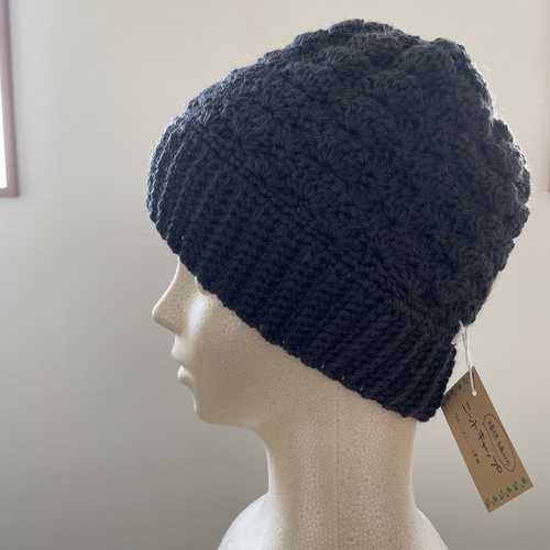 模様編みの黒ニットキャップ ニット帽・ビーニー show_myfavorite 通販  