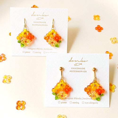 輝く秋色＊金木犀のピアス／イヤリング ピアス（フック・チェーン