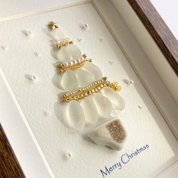 白いクリスマスツリー・シーグラスアート その他置物 青い小鳥