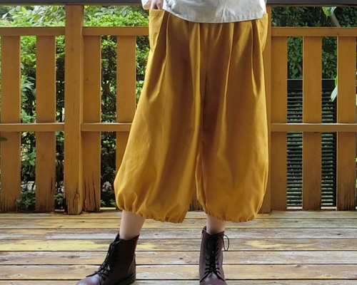 ハンドメイド 手染めリネン の バルーンパンツ　25番手　マスタードイエロー ハンドメイド 手染めリネン の バルーンパンツ 25番手