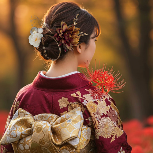 煌めくダリアと桜の髪飾り No.D17 髪飾り 成人式 卒業式 結婚式 成人式