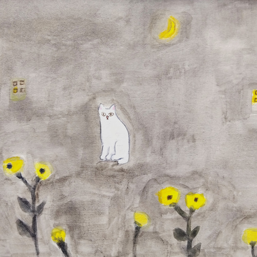 原画「月明りの夜」水彩イラスト ※木製額縁入り