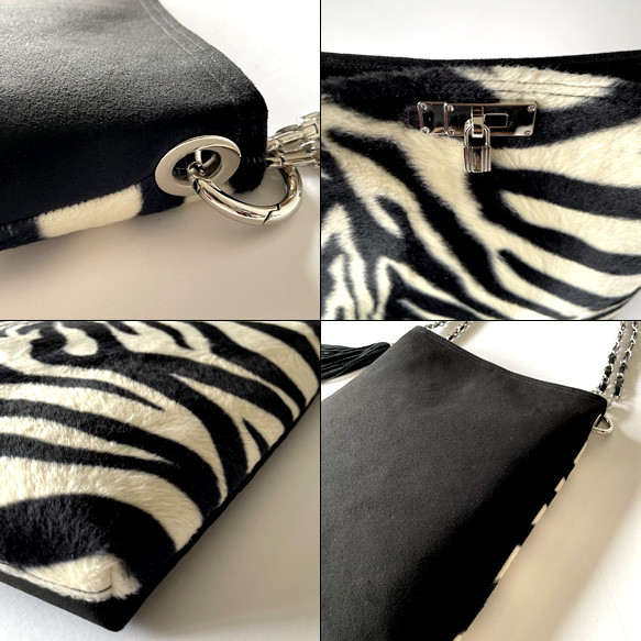 ★大人気★2wayゼブラ柄フェイクファー薄型トート／選べるストラップ＆内布／サコッシュ 8枚目の画像