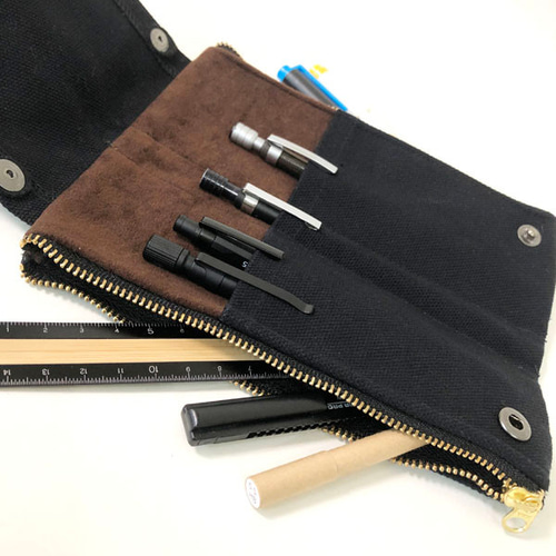 Sサイズ・Lサイズ】ダブルジッパーペンケース 帆布 ブラック WZPC-001S