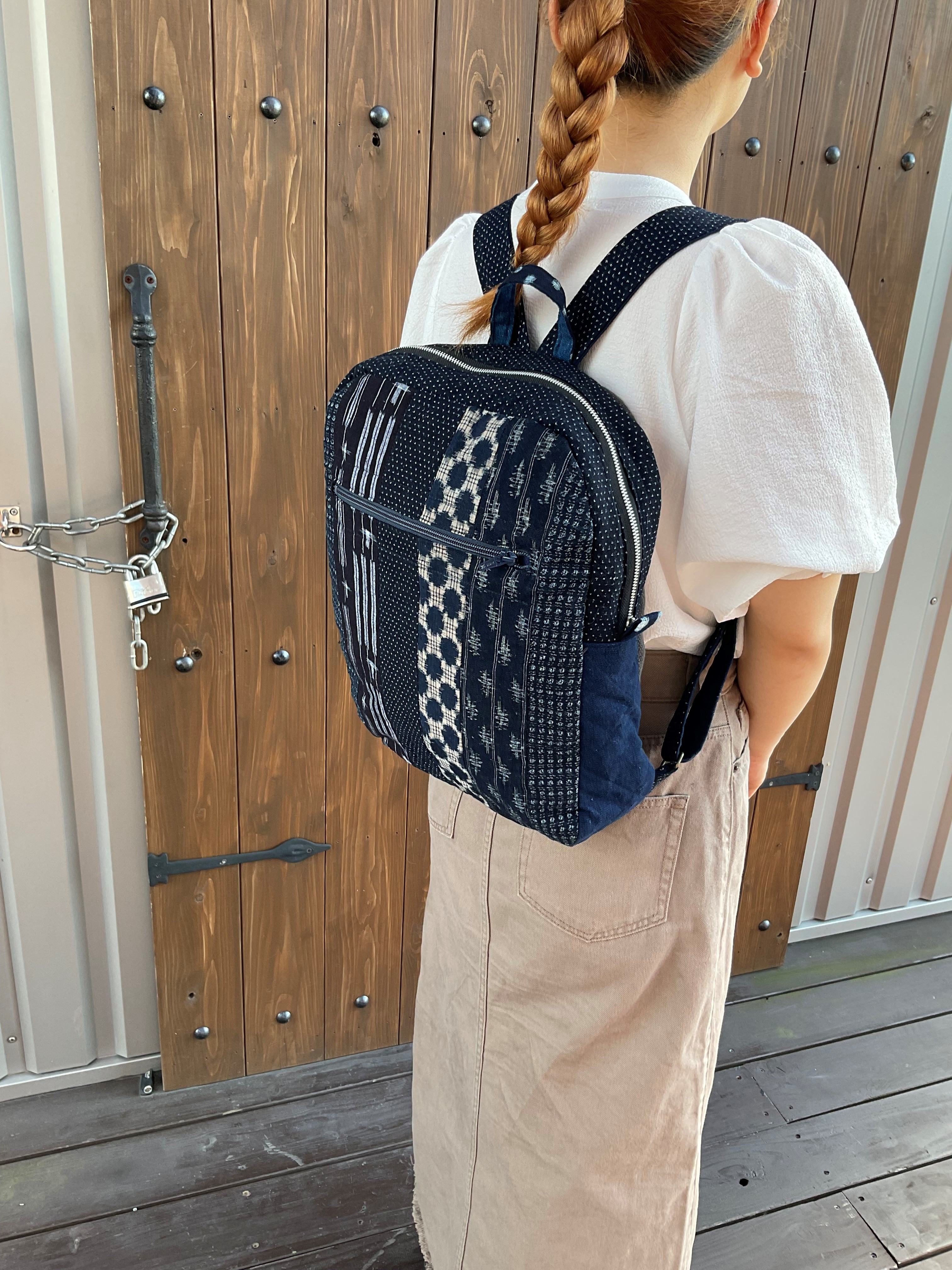 逆輸入 ハンドメイド　絣　刺し子　古布リメイク　リュックサック　オマケつき リュック・バックパック
