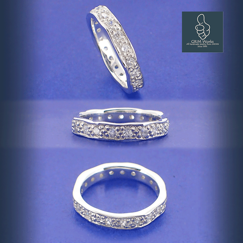 洗練されたシルバーデザインリング エタニティリング 模造ダイヤ キュービック シルバー925 柔らかフォルム サイズあり