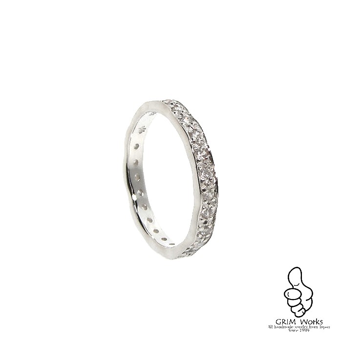 洗練されたシルバーデザインリング エタニティリング 模造ダイヤ キュービック シルバー925 柔らかフォルム サイズあり