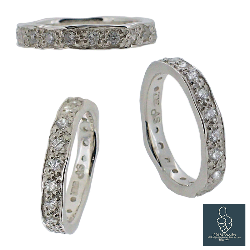 洗練されたシルバーデザインリング エタニティリング 模造ダイヤ キュービック シルバー925 柔らかフォルム サイズあり